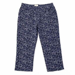 Evan Picone Twill Navy Floral Print Cotton Pants Size 10 Classic Straight Leg